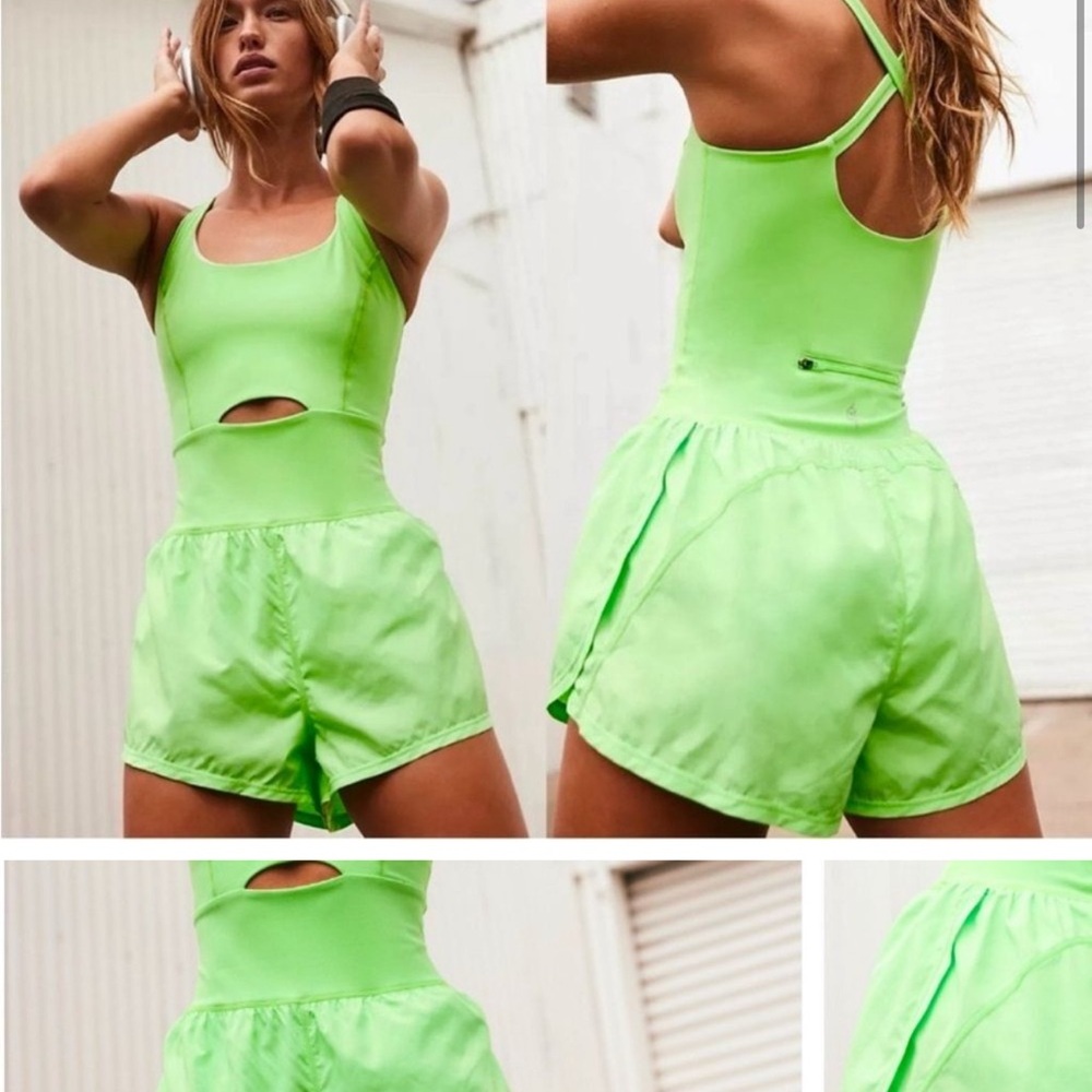 Free People Movement Righteous Runsie Women's Neon Lime Active Shorts Romper